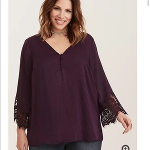 Torrid Purple Lace Inset Bell Sleeve Top